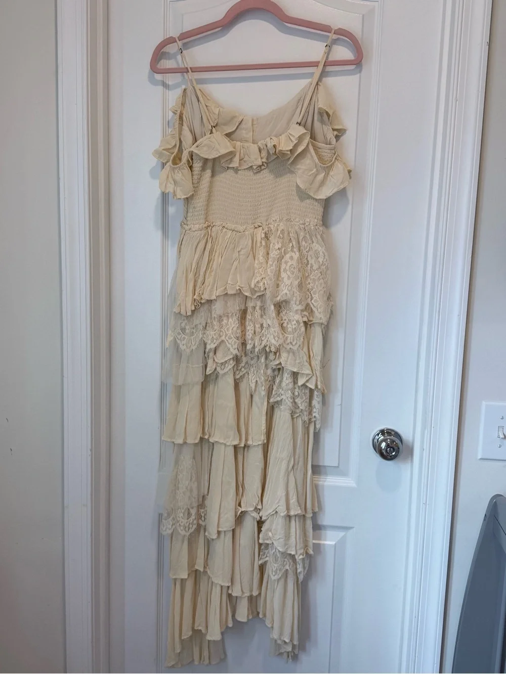 Anthropologie Corset Tiered Ruffle Lace Dress Ivory Cream Maxi Size M - Picture 4 of 5
